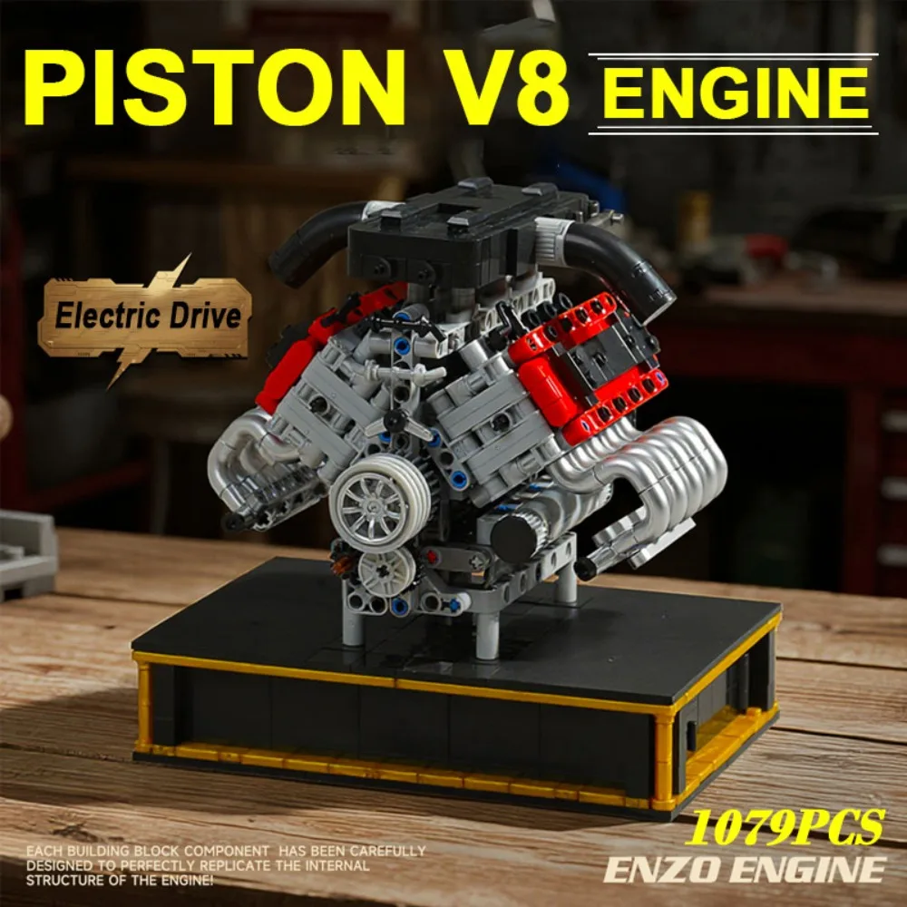 Model Kit Engine - 1079-teiliger V8-Motor-Modellbaukasten, realistische Kleinpartikel-Simulation, Auto-Engineering-Spielzeug, pädagogisches